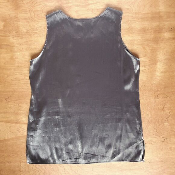 Silver Metallic Top US Sz 12 L Sleeveless Gray Shiny Club Rave Elegant - Picture 8 of 10